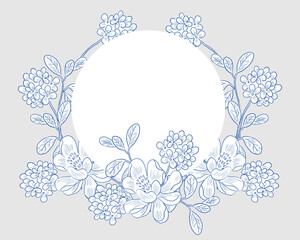 Naklejka premium Hand Drawn Rose and Hydrangea Wreath