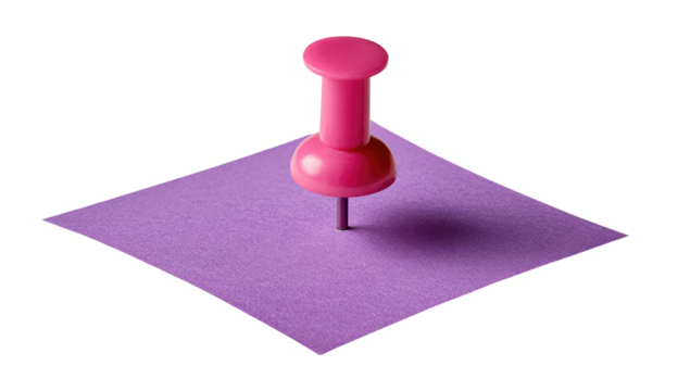 Pink pushpin in a purple sticky note