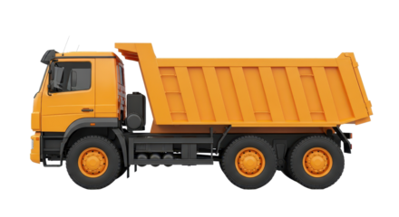 Heavy-duty orange dump truck side view isolated PNG with Transparent Background
