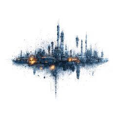 Fototapeta premium Floating city silhouette, stylized with abstract, textured, snowy overlay