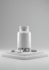 White supplement bottle on a podium