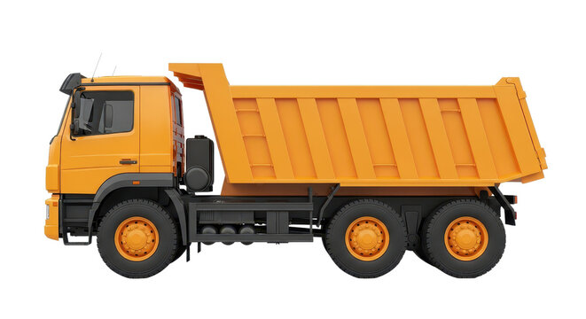 Heavy-duty orange dump truck side view isolated PNG with Transparent Background