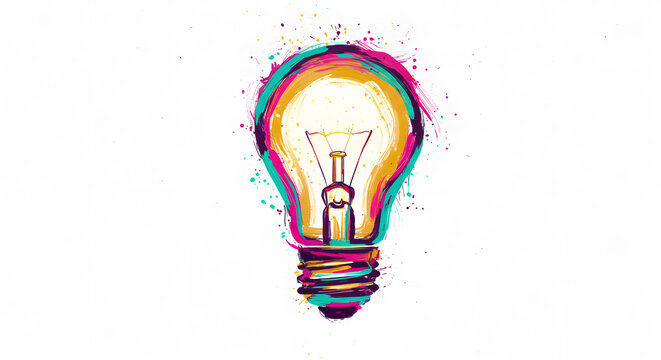 Abstract Lightbulb with Colorful Brush Strokes for Creativity Day Vibrant abstract painting a glowing light Hand-drawn lightbulb doodle bursting with colorful paint strokes; vibrant creative idea - Powered by Adobe