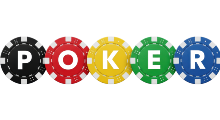 Poker chips spelling "POKER" for gaming and casino themes isolated PNG with Transparent Background