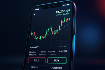 Smartphone stock trading application with financial chart stock market investment