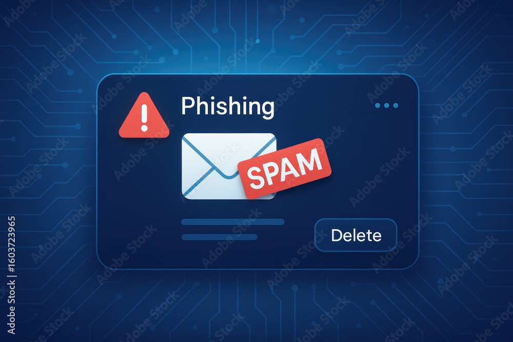 Fototapete warning alert for phishing email with spam tag and delete option image