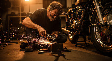 Motorcycle Restoration Man Sparks Passion in Garage Workshop