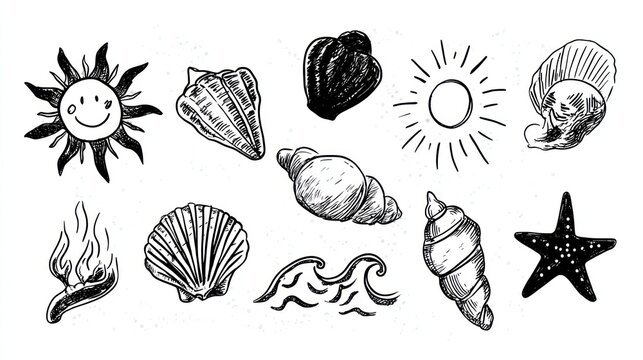 Hand-drawn seashell collection