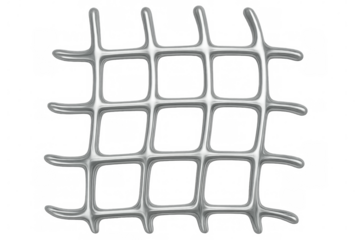 Metallic grid forming interconnected squares, creating a visually appealing pattern against a transparent background