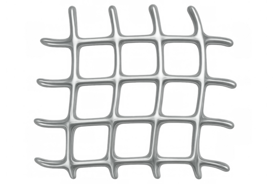 Metallic grid forming interconnected squares, creating a visually appealing pattern against a transparent background