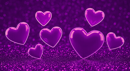 Romantic purple Heart Background with Glitter and Floating Elements for Valentine’s Day, Valentine's Day heart festive background illustration