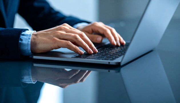 Close-up of hands typing on laptop
