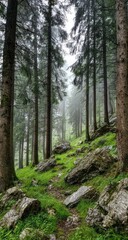 Fototapeta premium Forest Path in Misty Woods