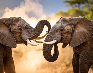 Elephants Playfully Locking Tusks