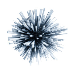 Obraz premium Abstract radial design of many slender, light gray, geometric shapes radiating from a central point