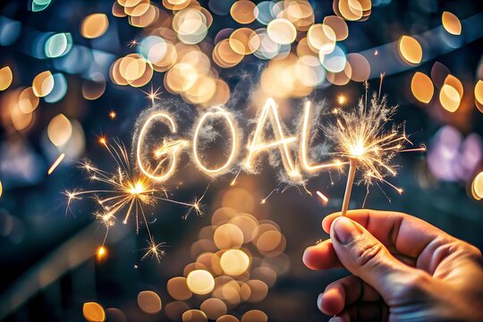 Sparkling goal achieved with festive fireworks and blurred lights symbolizing success