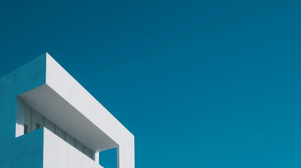 Minimalistic Architectural Facades Against Vibrant Blue Sky with Sleek Geometric Patterns and Cinematic Lighting 