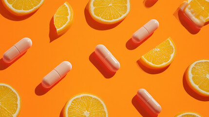 Pills against orange background