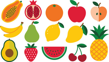 Hand-Drawn Fruit Vector Set – Sketch Style Food Elements for Menu, Label, and Packaging Design. Fruit Vector icon Set .

