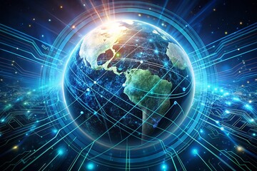 Obraz premium Photo of a digital earth with glowing connections symbolizes global technology network