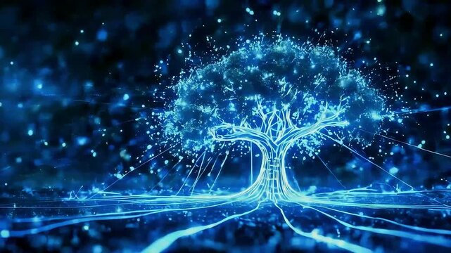 Tree growing with glowing energy network