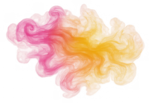 Colorful smoke forming abstract shapes, isolated on transparent background, ideal for creative projects