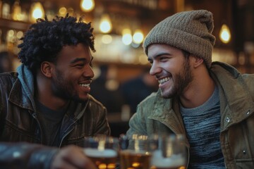 Best friends supporting each other, drinking whiskey and engaging in deep conversation. This scene reflects the emotional support provided in male friendships, Generative AI