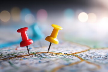 Colorful pushpins marking locations on a map