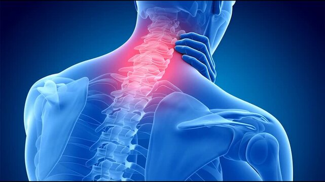 首痛の視覚表現: 人体模型で痛みと不快感を具現化したイメージ.	