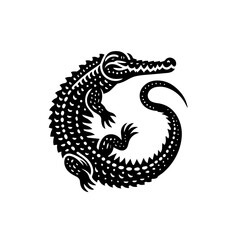 Stylized Black Alligator Silhouette with Intricate Patterns.