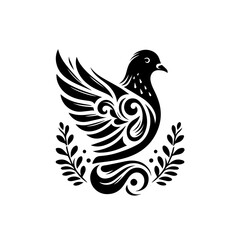 Obraz premium Stylized Black Dove with Laurel Wreath.