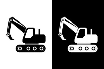 Excavator Icon Vector. Heavy Machinery Symbol on Black White Background