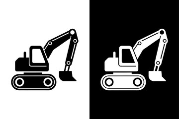 Excavator Vector Illustration. Clean Industrial Logo in Black and White