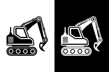 Black Excavator Silhouette. Heavy Equipment Icon for Company Branding