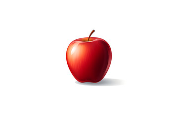 A single ripe red apple with a stem casting a subtle shadow on a clean white background