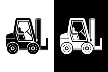 Forklift Vector Silhouette. Industrial Truck Icon on Black White Background