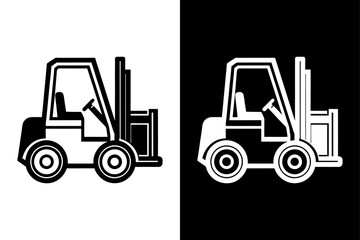 Forklift with Cargo Box Icon silhouette. Minimal Vector Graphic for Logistics