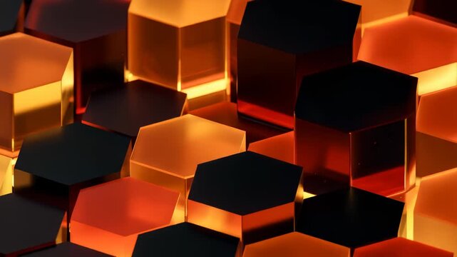 Tracking Shot Across Glowing Hexagonal Prism Honeycomb Structure