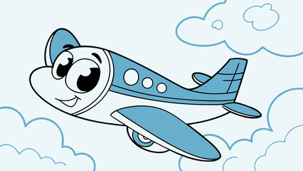 Naklejka premium Cartoon airplane vector illustration with flying aircraft and travel design elements