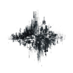 Abstract urban sprawl, black and white, radiating from a central point
