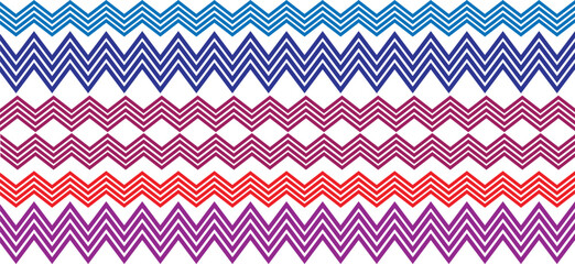 Zigzag pattern. Horizontal colorful and white zig zag lines. Parallel jagged stripes texture. Minimalistic geometric print.