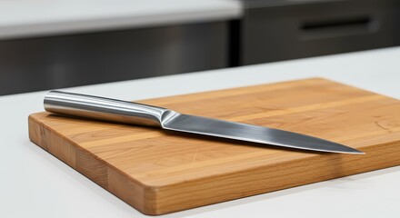 Knife on Wooden Cutting Board
