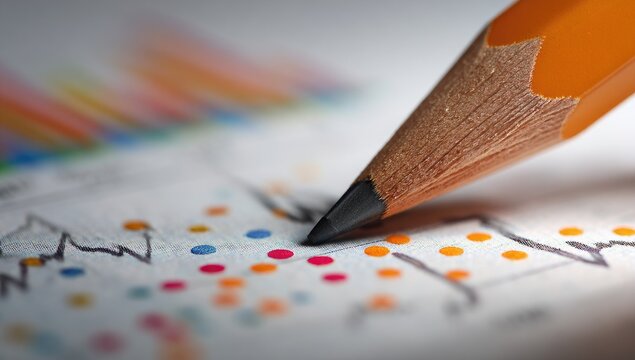 Close-up pencil marking a colorful graph