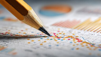 Close-up pencil over financial charts
