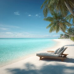 Tropical beach scene with chaise lounge (2)