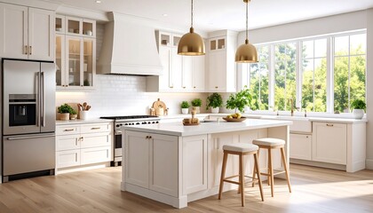 Bright and Airy Modern Kitchen with Island Seating and Natural Light Streaming In