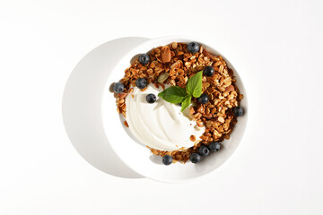 Greek Yogurt with Granola and Blueberries. Breakfast. 