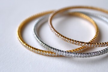 Fototapeta premium Three gold and silver diamond-studded bangles