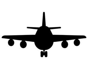 Airplane Silhouette Facing Front with Visible Landing Gear and Wings