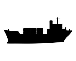 Obraz premium Cargo ship silhouette carrying containers across the sea in monochromatic style
